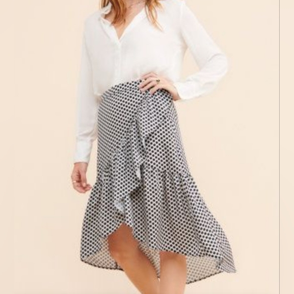 Merona Dresses & Skirts - Black + White Dots Midi Skirt  dRA. High-low hem  Cascading ruffles Banded waist